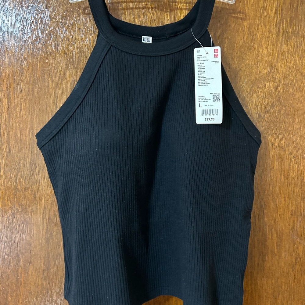 Uniqlo Halter Neck Bra Top -Black Ribbed Tank